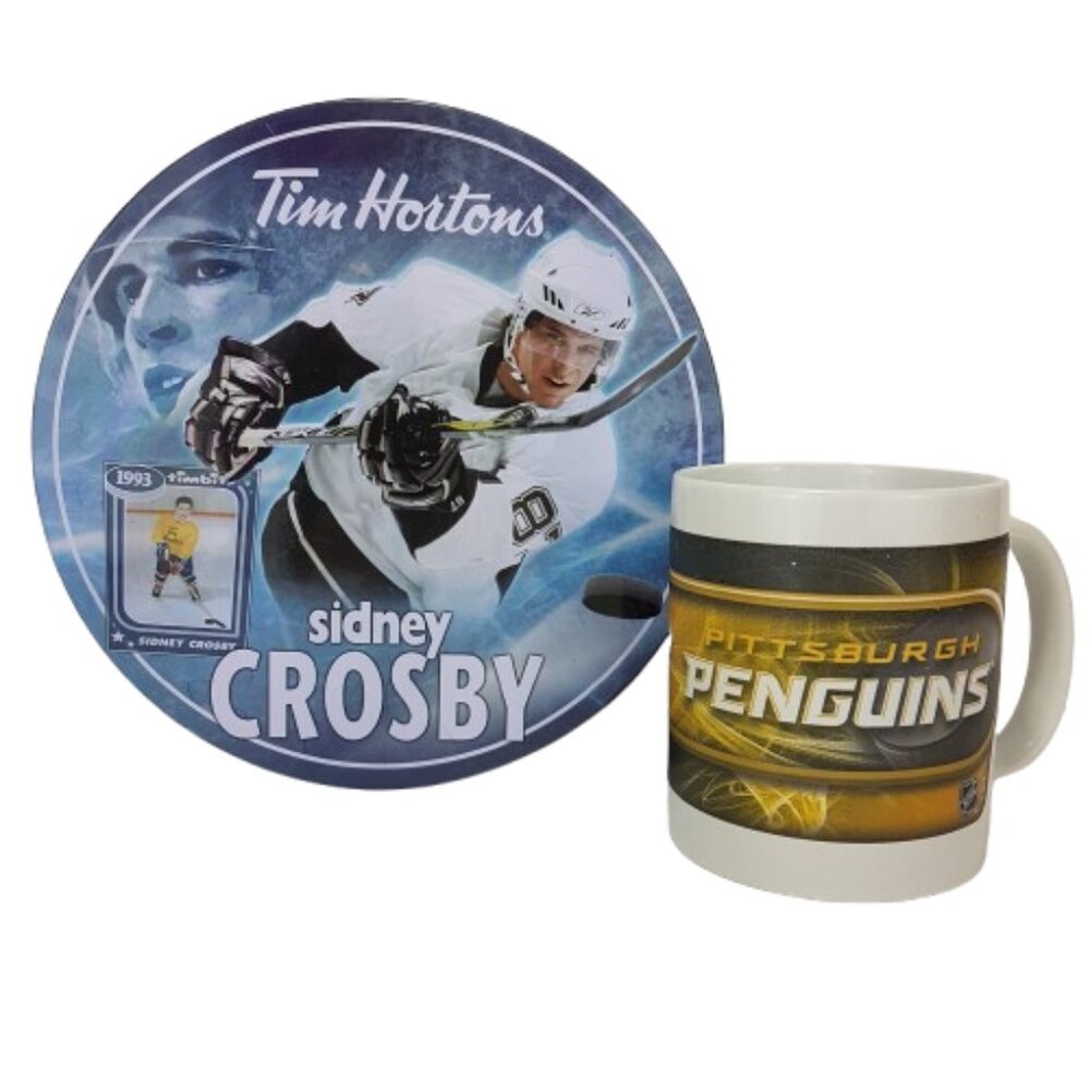 Vintage 2009 Tim Hortons Sidney Crosby Collectible Puzzle Tin & NHL Penguins Mug